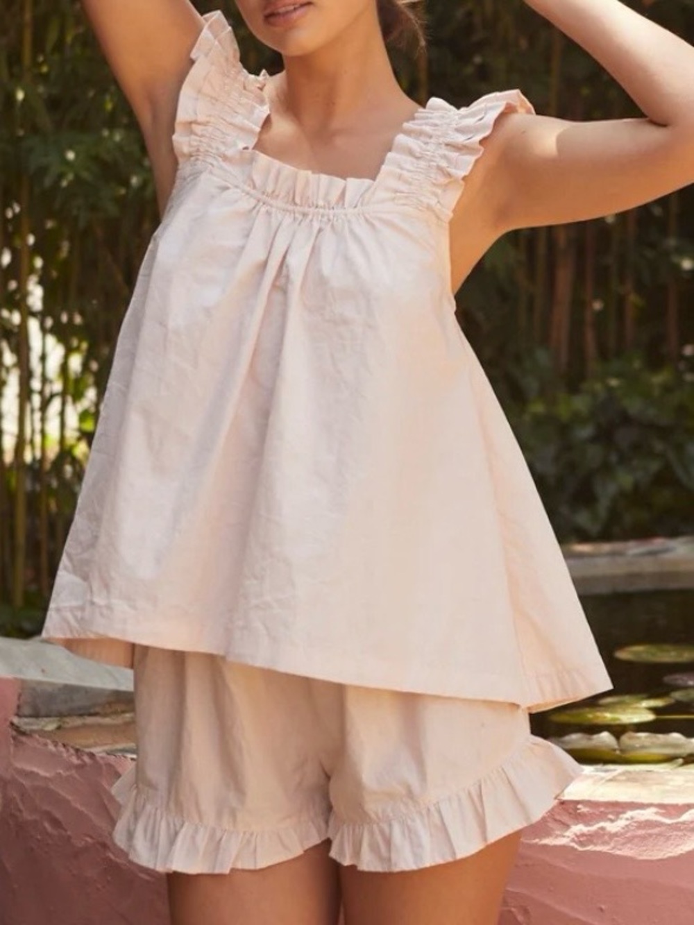 PIYAMA Nicolette Shorts and Tank Sleep Set 100% Cotton Nude / Blush Pink Medium